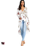 Plunge Sleeve Floral Print Long Shirt