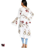 Plunge Sleeve Floral Print Long Shirt