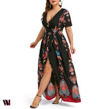 Plus Size Dress High Waist Maxi Slit