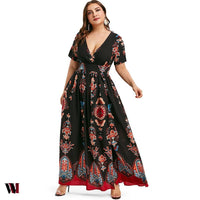 Plus Size Dress High Waist Maxi Slit