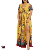 Plus Size Dress High Waist Maxi Slit