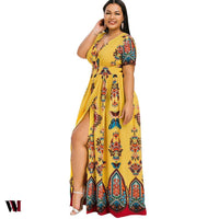 Plus Size Dress High Waist Maxi Slit