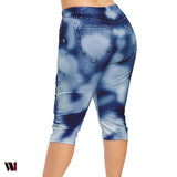 Plus Size 3D Ripped Jean Print Capri Leggings