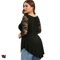 Lace Panel Asymmetrical Plus Size T-shirt