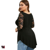 Lace Panel Asymmetrical Plus Size T-shirt