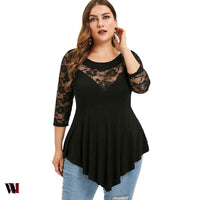 Lace Panel Asymmetrical Plus Size T-shirt