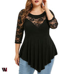 Lace Panel Asymmetrical Plus Size T-shirt