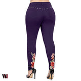 Floral Embroidered Rivet Plus Size Pencil Pants