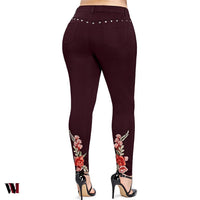 Floral Embroidered Rivet Plus Size Pencil Pants