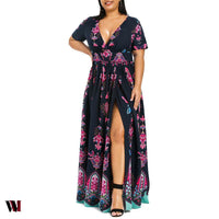 Plus Size Dress High Waist Maxi Slit