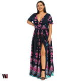 Plus Size Dress High Waist Maxi Slit