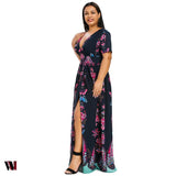 Plus Size Dress High Waist Maxi Slit