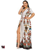 Plus Size Dress High Waist Maxi Slit