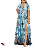 Plus Size Dress High Waist Maxi Slit