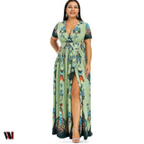 Plus Size Dress High Waist Maxi Slit