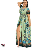 Plus Size Dress High Waist Maxi Slit