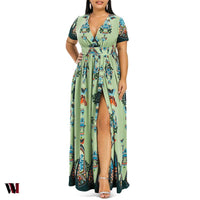 Plus Size Dress High Waist Maxi Slit