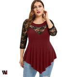 Lace Panel Asymmetrical Plus Size T-shirt