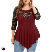 Lace Panel Asymmetrical Plus Size T-shirt