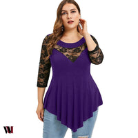 Lace Panel Asymmetrical Plus Size T-shirt