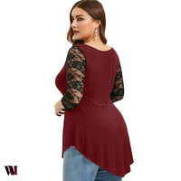 Lace Panel Asymmetrical Plus Size T-shirt